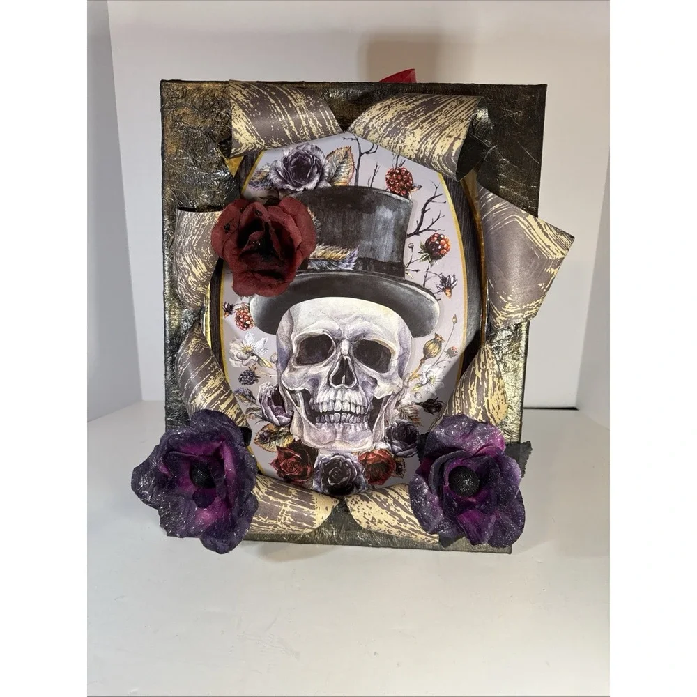 3D Halloween Lighted Skull Wall Decor Hanging Plaque Dia de los Muertos handmade